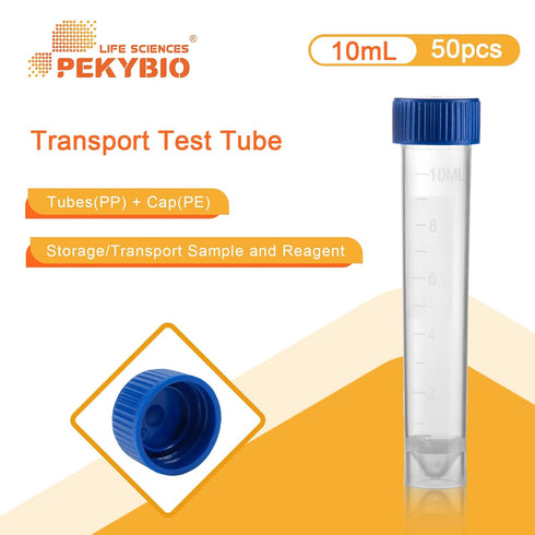 Clear Plastic Graduated Test Tubes 10ml Sterile Sample Storage Container with Screw Cap Self-Standing Lab Transport Tube, Case of 50