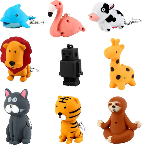 9 Pieces Nurse Flashlight Keychain Set - Pediatric Animal Flashlights Dolphin Lion Cow Cat Robot Giraffe Tiger