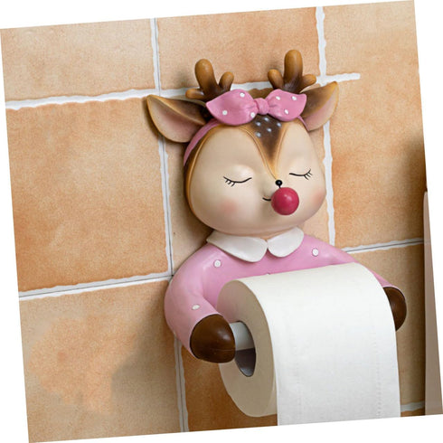 STOBAZA Cartoon Toilet Paper Holder Wall-Mounted Cute Deer Design Bathroom Tissue Rack Decorative Storage for Toilet