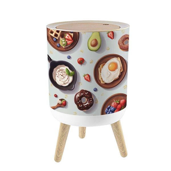 JBNJANKDAV Small Trash Can with Lid Seamless Pancakes Yogurt Waffles Donut Avocado Healthy