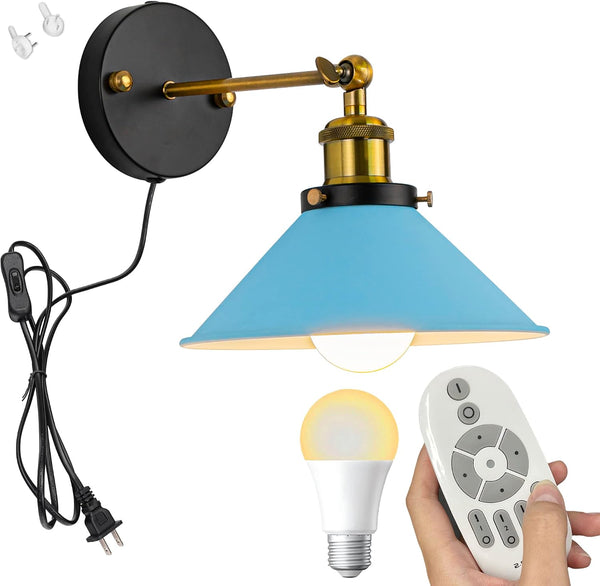 Remote Control Lamp Macaron Blue Metal Wall Sconce Adjustable Angle Wall Lamp