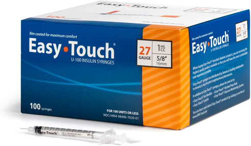 EasyTouch U-100 Insulin Syringe with Needle, 27G 1cc 5/8-Inch, Box of 100