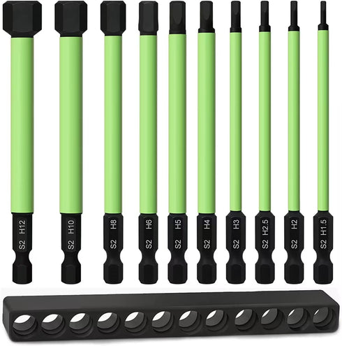 10Pcs 3.94" Long 1/4" Hex Head Allen Wrench Drill Bits, Metric Hex Key Drill Bit Set with Magnetic Tips