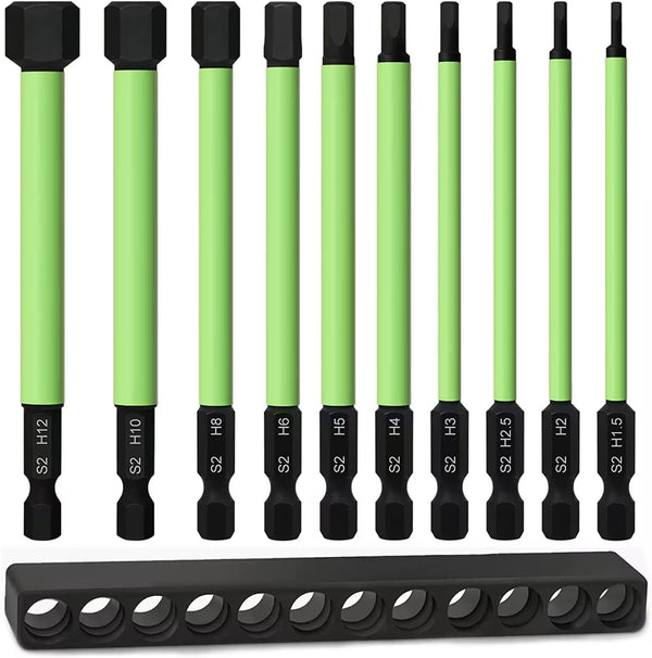 10Pcs 3.94" Long 1/4" Hex Head Allen Wrench Drill Bits, Metric Hex Key Drill Bit Set with Magnetic Tips