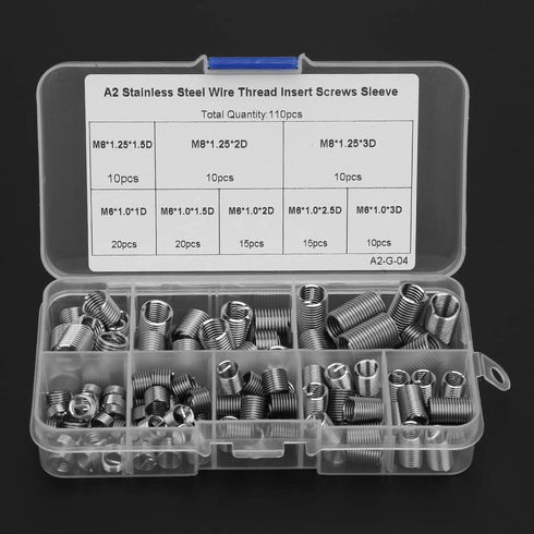 110pcs Coiled Wire Thread Insert Thread Screws - Stainless Steel Sleeve Set, Versatile Thread Repair Kit for Home Repair