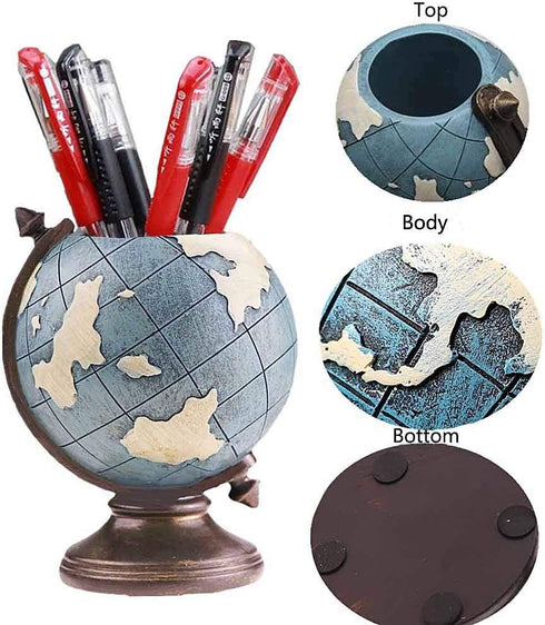 MUAMAX Globe Pen Pencil Holder for Desk, Desktop Organizer Pencil Cup Pot Accessories for Home Office School