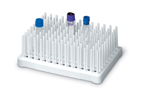 Heathrow Scientific HS24311A Peg Tube Rack, 50 Wells, White Polypropylene, 14 to 17 mm (Pack of 2)