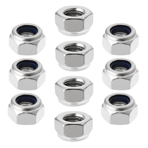 10Pcs M8 x 1.25mm Nylon Insert Hex Lock Nuts for Machinery Shipbuilding 316 Stainless Steel No Surface Treatment Silver Tone