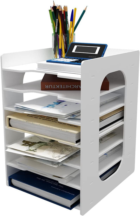 Natwind 7 Tiers Paper Organizer for Desk - White File Holder, Mail Letter Tray & Document Storage Rack for Home Office