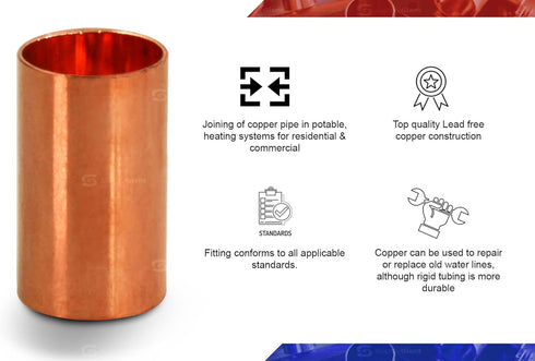 Supply Giant DDDM0038-5 Straight Copper Coupling Fittings with Sweat Ends, 3/8 Inch
