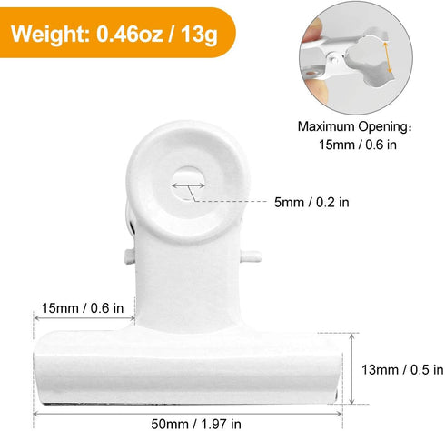 Coideal 20 Pack White Bull Hinge Clips, 2 Inch Large Metal Binder Paper Clips for Food Bags, Photos, Art Crafts