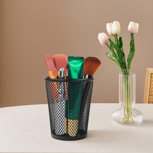 YY YEARCHY Pen Pencil Holder for Desk, Mesh Organizer Cup Holders for Home Office Makeup Brush (Black, Medium 12 Pack)