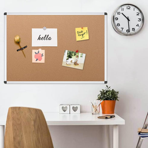 VIZ-PRO Cork Notice Board, 36 x 24 Inches with Silver Aluminium Frame