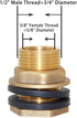 Joywayus 3/8" Female to 1/2" Male Solid Brass Water Tank Connector, Bulkhead Fitting with 2 Rubber Rings