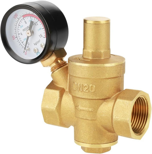 DN20 Brass Adjustable Water Pressure Reducer with Gauge Meter