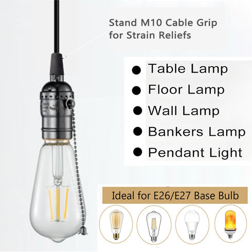 3 Pack E26/ E27 E26 FINELED Aluminous Shell Vintage Bronze Edison Pendant lamp Holder,Black DIY Accessories Screw
