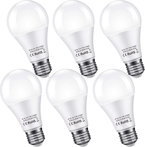 12V LED Light Bulb, 60W Equivalent E26, 7W 630Lm, 12 Volt Low Voltage Lights, 6 Pack 2700K Warm White