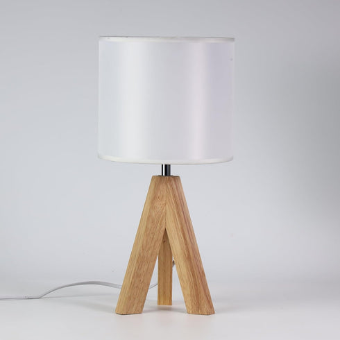 YSJUENAII Modern Small Tripod Table Lamp with Wooden Base, White Fabric Shade, Bedside Desk Light (White)
