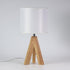YSJUENAII Modern Small Tripod Table Lamp with Wooden Base, White Fabric Shade, Bedside Desk Light (White)