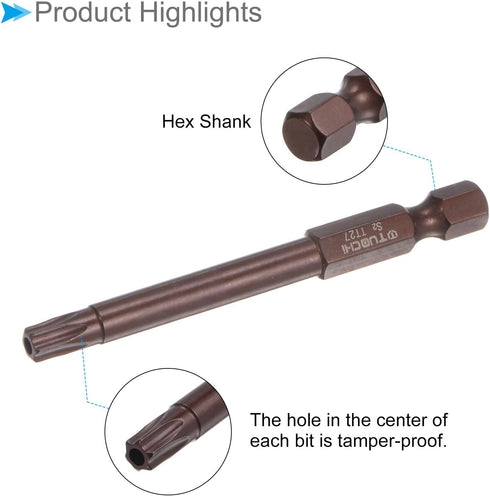 Magnetic Torx Screwdriver Bit T27 - 3" Length 1/4" Hex Shank, S2 Steel Star 6 Point Drill Driver (2-Pieces)
