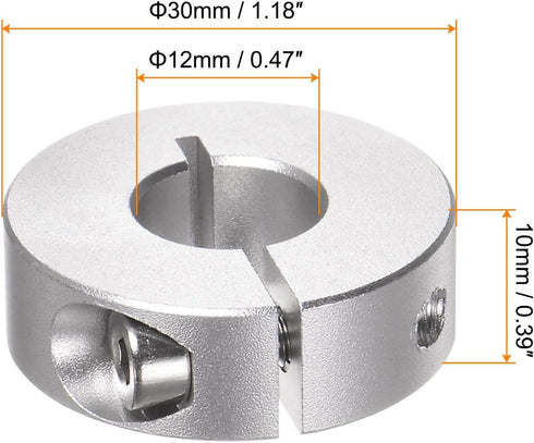 HARFINGTON 2pcs Shaft Collar, 12mm Bore Aluminum Alloy Set Screw Split Clamp-On Collars for Machine Tools