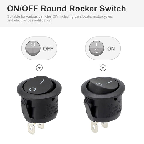 Round Rocker Switch, 6 Pcs Mini 12 Volt ON Off Toggle Switch with Pre-Wired 6A/250V, 10A/125V AC for Boat, Car