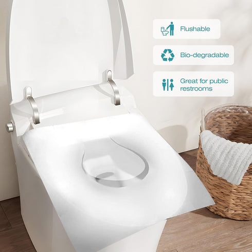 Huazu 100pcs Pack Disposable Flushable Toilet Seat Covers, Biodegradable Seat Covers, Ideal for Airplane Trips Camping