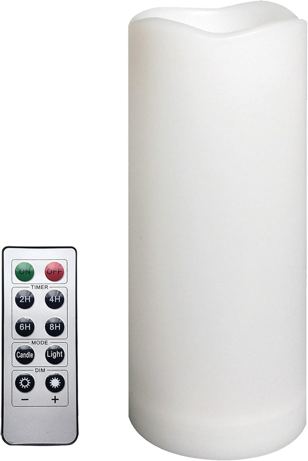 1 Pack Outdoor Flameless Pillar Candle with Remote and Timer Waterproof Battery