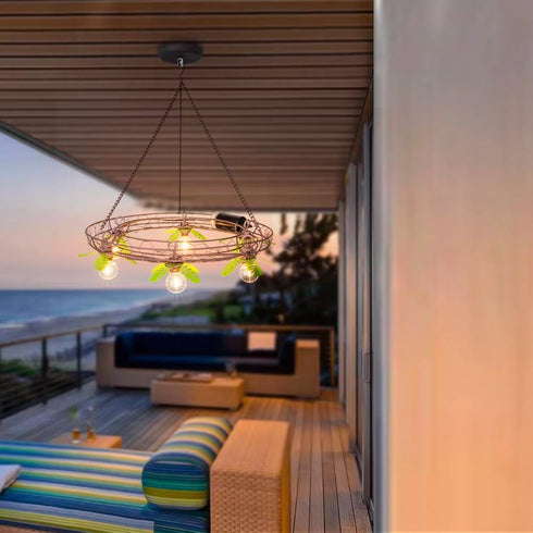 TWINKVILLA 6pcs G40 Bulbs, Battery Operated Outdoor Chandelier, Decorative Hanging Pendant Lights with Rust Finish