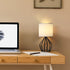 HAITRAL Modern Bedside Table Lamp - Minimalist Small Lamp with Hollowed Out Base Linen Fabric Shade,Metal Nightstand