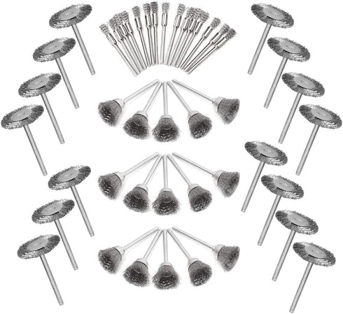 Mesee 45Pcs Steel Wire Brushes Wheels Set with 1/8" Shank for Rotary Tool Buffing Cleaning