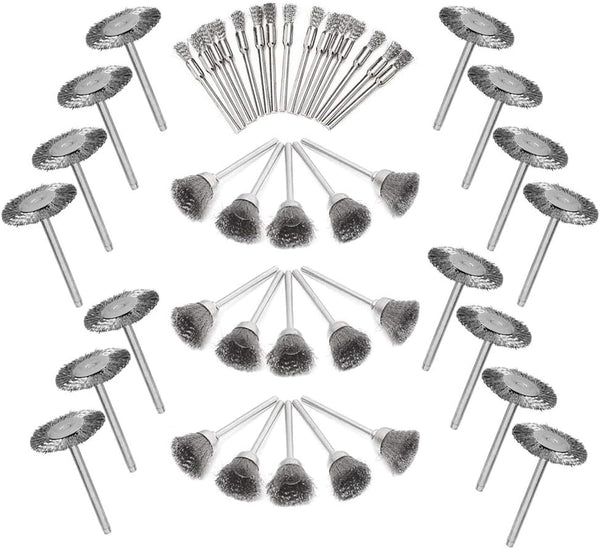 Mesee 45Pcs Steel Wire Brushes Wheels Set with 1/8" Shank for Rotary Tool Buffing Cleaning