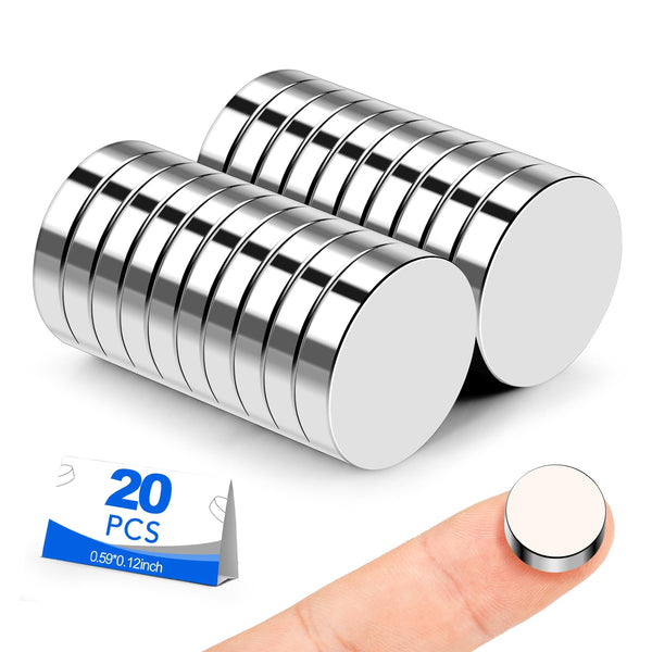 Small Magnets, 20 Pack Refrigerator Magnets - 15x3mm Rare Earth Neodymium Magnets for Crafts, Whiteboard, Kitchen