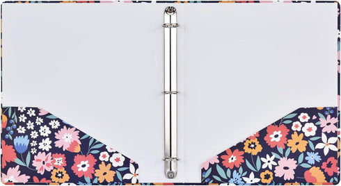 Romantic Floral Art Deco Hardcover 3 Ring Binder, 1 Inch Round Rings, Flower Organizer with Two Interior Pockets