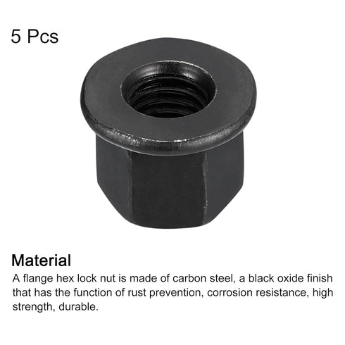 uxcell M12 5pcs 10.9 Flange Hex Nuts, Grade Carbon Steel Black Oxide Finished Hex Flange Nuts for Machinery