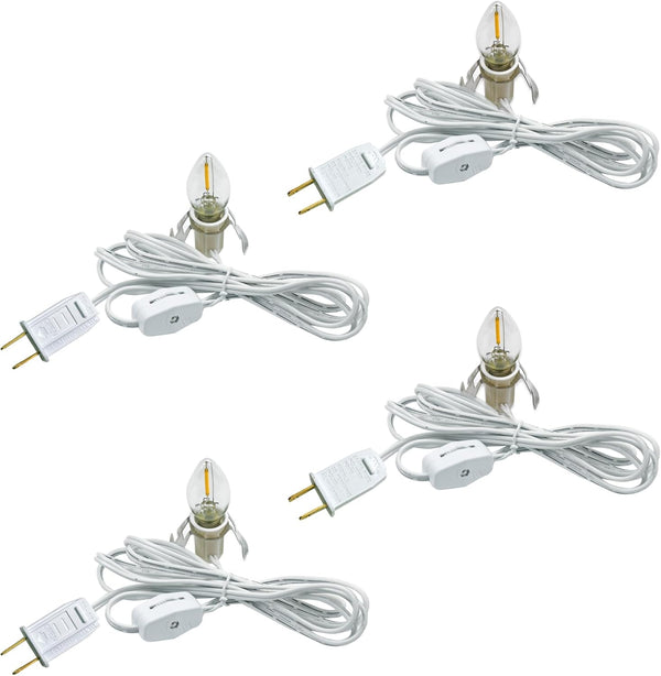 4 Pack Accessory Cord with LED Night Light Bulbs, White Cord with On/Off Switch, C7 LED Bulb Warm White