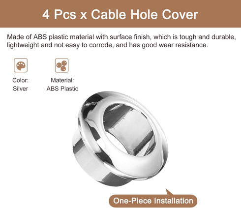 uxcell 4Pcs Cable Hole Cover, 12/32 inch(18mm) ABS Desk Wire Cord Grommet Organizer for Office Desktop (Silver)