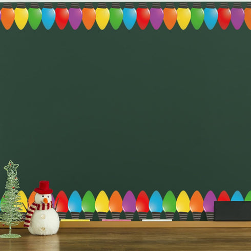 Whaline 32.8ft Christmas Light Bulletin Board Borders, Colorful Light Bulb Die-Cut Trim for Classroom