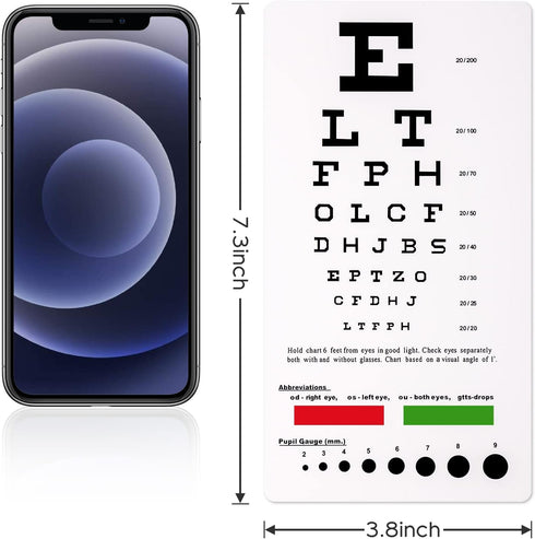 Snellen Eye Chart, Pocket Size Eye Testing Chart, 6 Feet, 3.9x7.3 inch