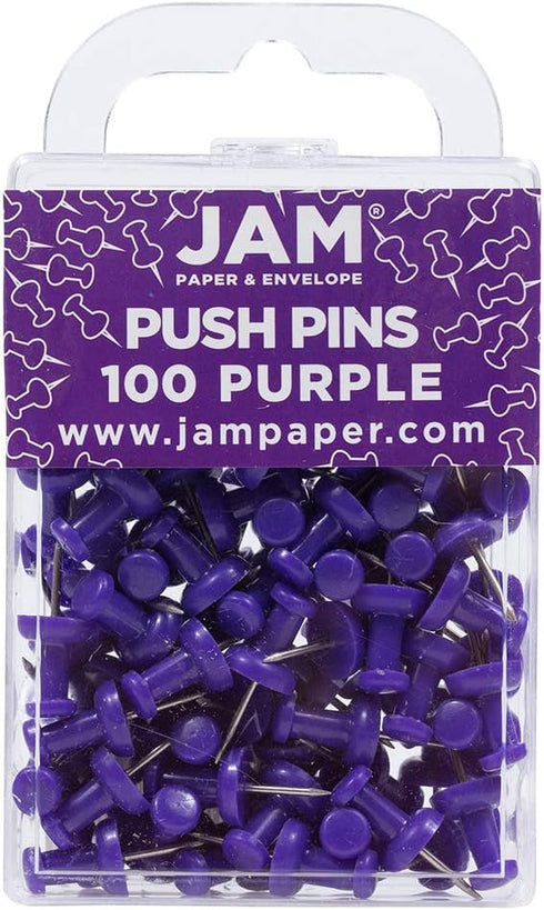JAM PAPER Colorful Push Pins, Purple Pushpins, 100/Pack