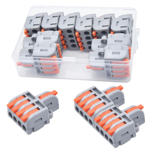 10Pcs Mini Quick Terminal Block Lever Wire Connectors, 1 in 4 Out Compact Splice Electrical Connectors, 24-12 AWG