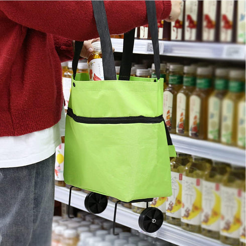 JIEOU Folding Shopping Bag With Wheels, Waterproof Grocery Carts, Reusable Portable Trolley Bags for Shopping