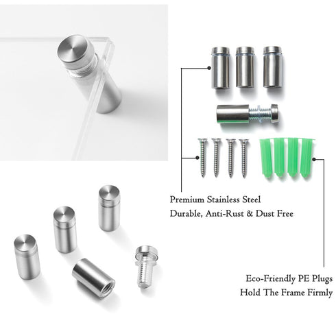 Standoff Screws for Wall Mount, Acrylic Picture Frame Hardware, 1/2" x 1", Aluminum Silver Finish, 4 Pcs