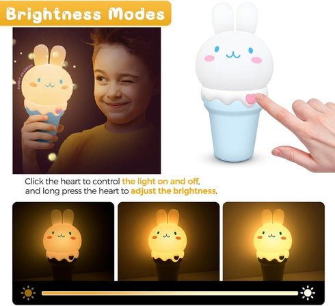 Lamp,Dimmable 15/30min Kawaii Bunny Night Light,Tap Control and USB Rechargeable Cute Rabbit Night Timer Nursery Lamp