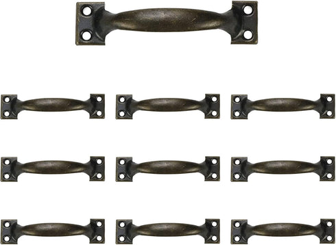 10Pcs Rustic Gate Handle Pulls, 4 Inch Vintage Utility Door Pulls for Home Improvement, Bronze with Screws