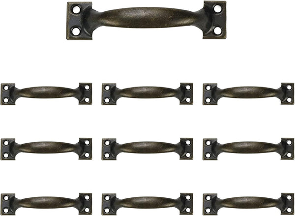 10Pcs Rustic Gate Handle Pulls, 4 Inch Vintage Utility Door Pulls for Home Improvement, Bronze with Screws