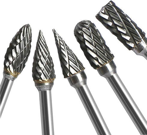 Double Cut Carbide Rotary Burr Set, 10 Pcs, 1/8" Shank, 1/4" Head Length for Woodworking, Drilling, Metal Carving