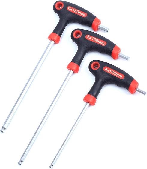 yuentoen T-Handle Allen Wrench Set, 4/5/6mm Bike Allen Hex Key Set with Ball End Screwdriver for Bicycle Repair (Red)