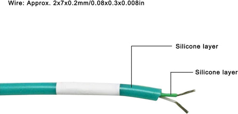 K Type Thermocouple, Waterproof Silicone Temperature Sensor with Soft Cable, Green 5x30mm Stainless Steel Probe