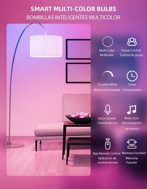 Mochiba Bulbs Bulb A19 E26 10W 900LM (80W 4-Pack Bulb Smart WiFi LED Light Compatible with Alexa and Google Home